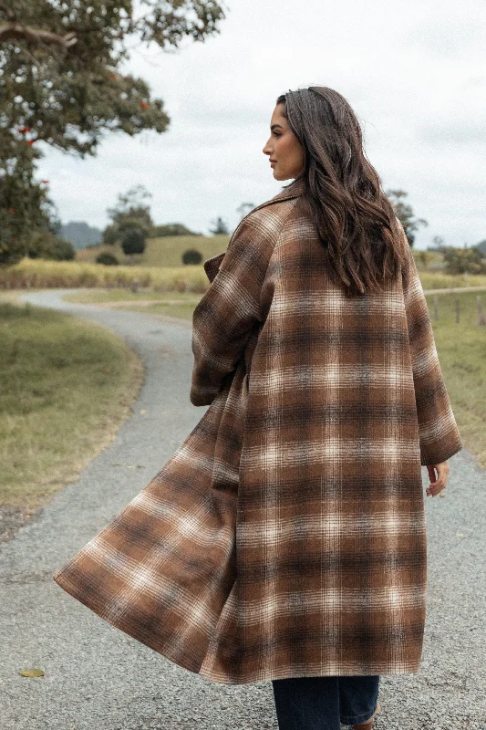 Maya Long Coat - Brown Check