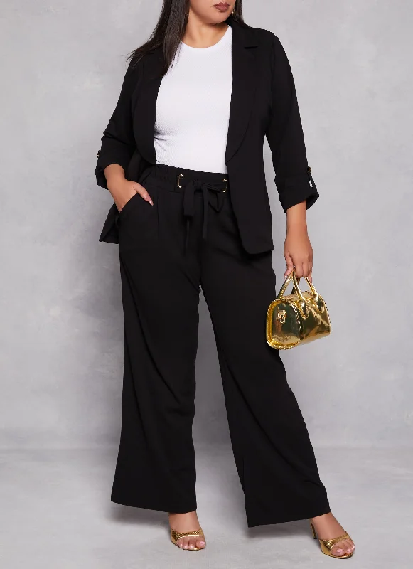 Plus Size Crepe Knit Tie Front Dress Pants