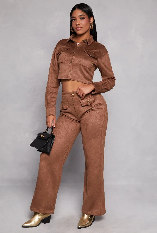 Faux Suede Wide Leg Pants