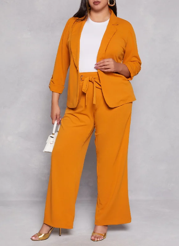 Plus Size Crepe Knit Tie Front Dress Pants