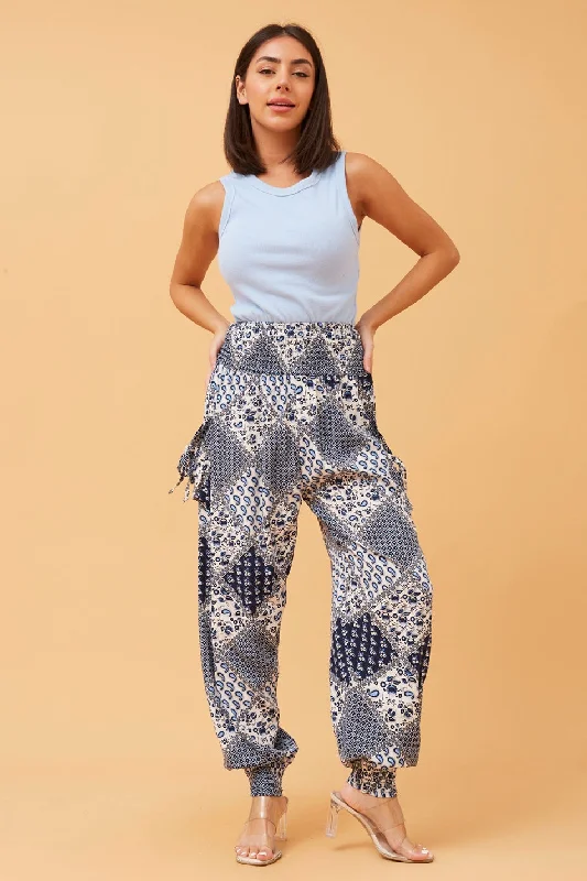 PATCHWORK PRINT HAREM PANTS