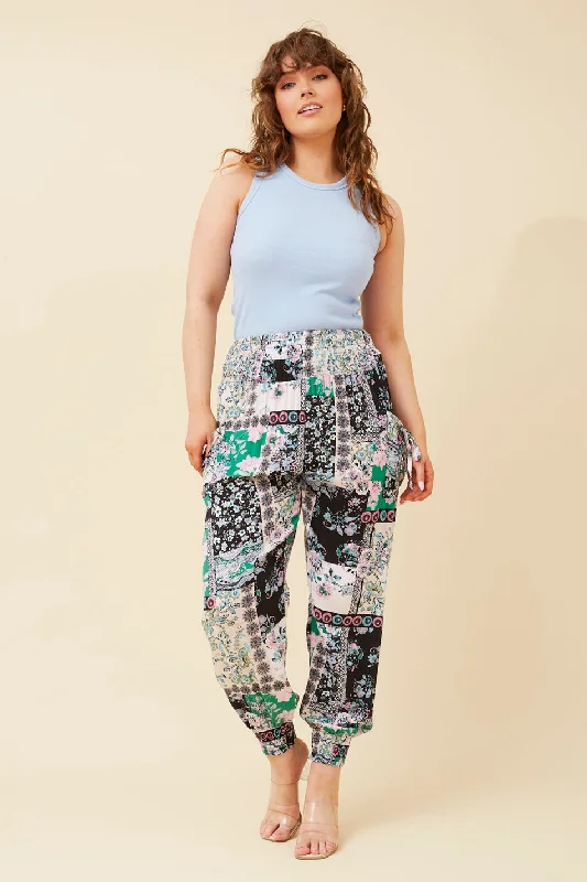 PATCHWORK PRINT HAREM PANTS