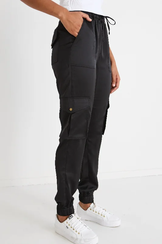 Rival Black Satin Cargo Jogger