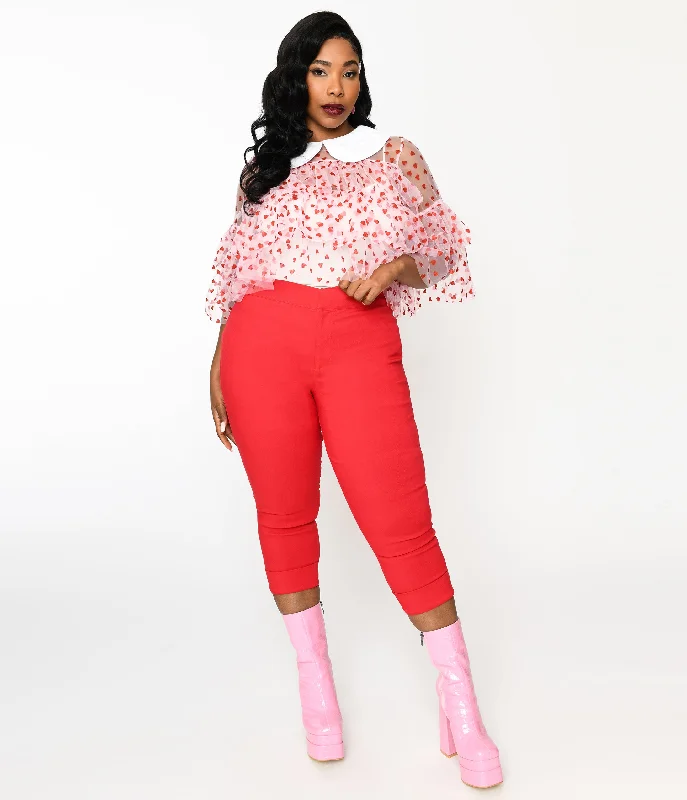 Smak Parlour Plus Size Red & Polka Dot Heart Pocket Smarty Pants Capri