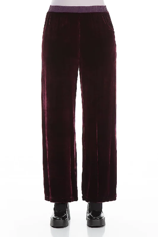 Straight Wide Mulberry Silk Velvet Trousers