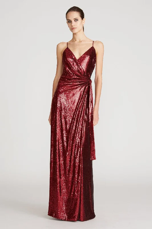 Amiel Sequins Wrap Dress - Merlot