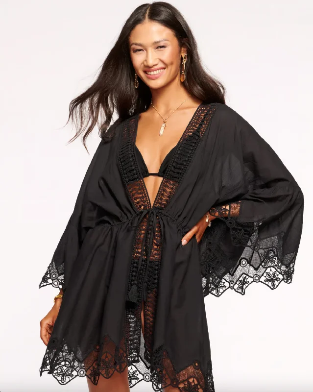 April Lace Coverup Mini Dress - Black