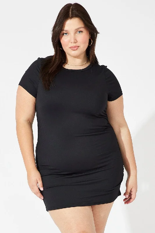 Black Supersoft Dress Short Sleeve Crew Neck