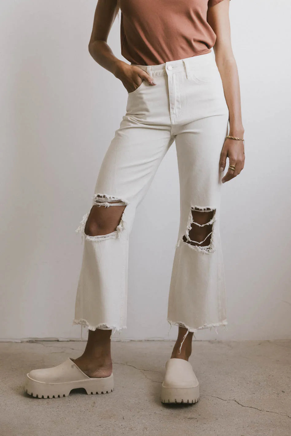 Charlie Distressed Jeans in Ivory - FINAL SALE