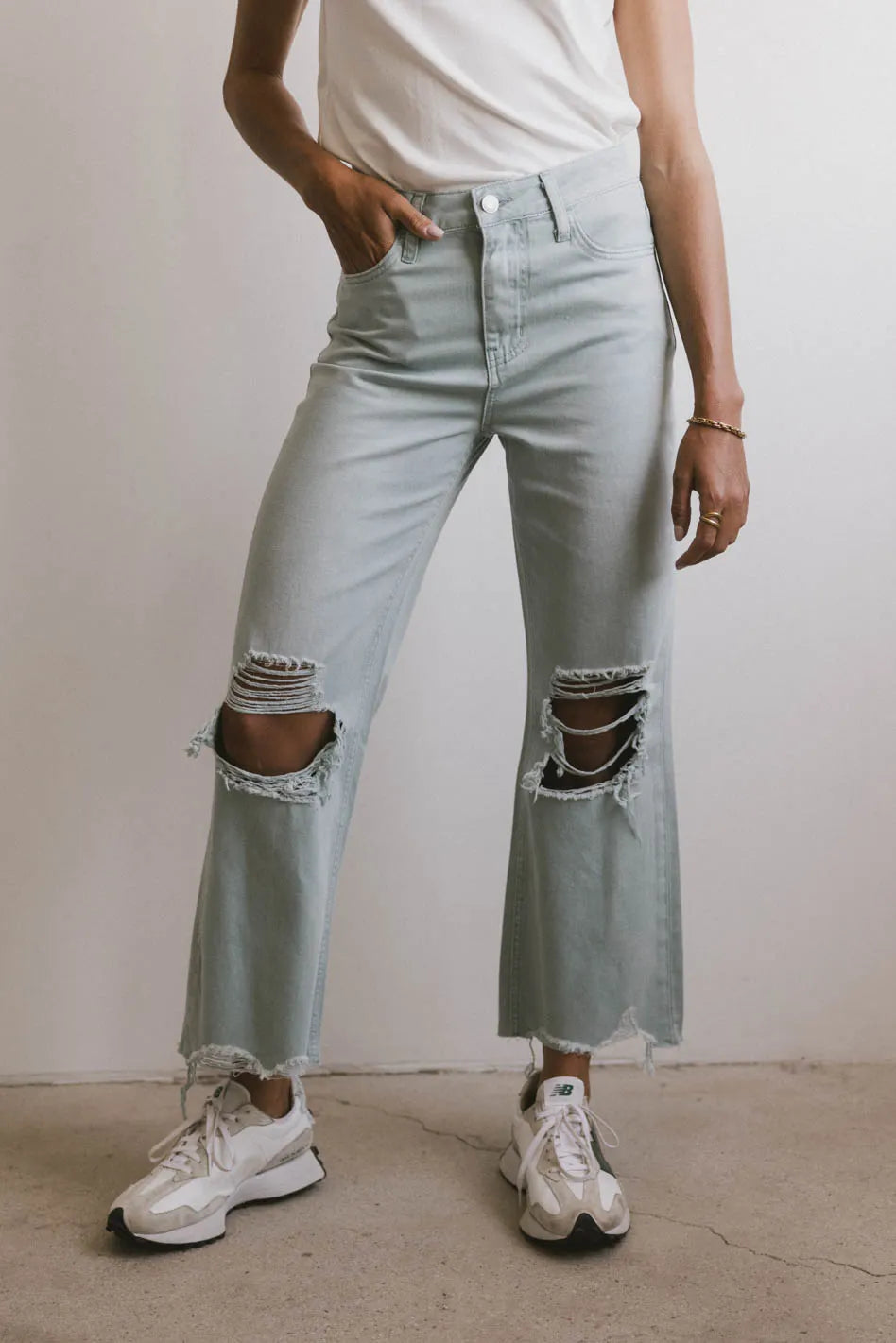 Charlie Distressed Jeans in Seafoam - FINAL SALE