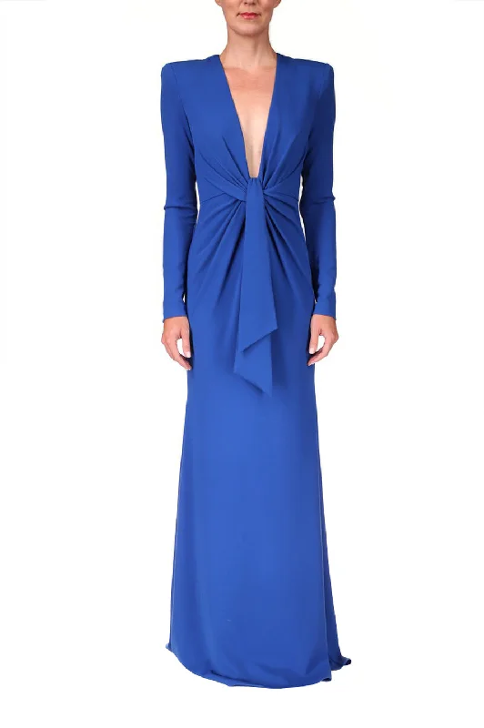 Draped Floor-Length Gown - Cobalt