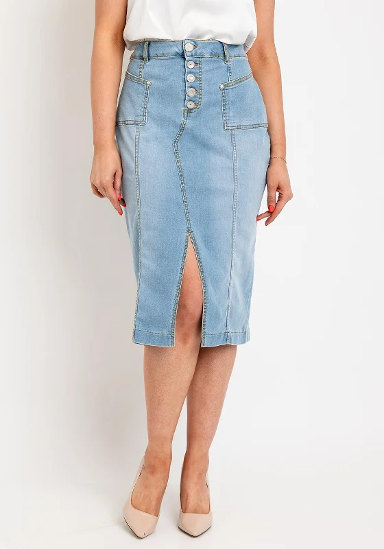 Eva Kayan Denim Button Midi Skirt, Light Blue