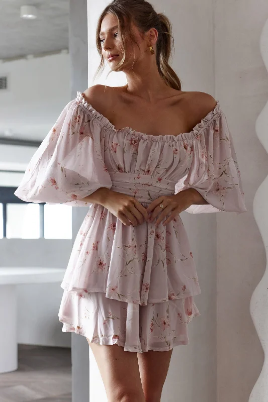 Forever Bloom Off-Shoulder Mini Dress Floral Pink