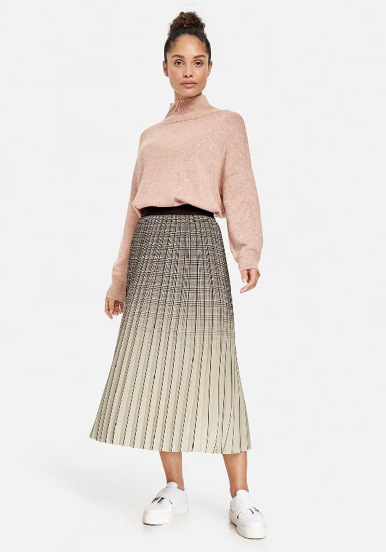 Gerry Weber Faded Check Pleat Skirt, Neutral