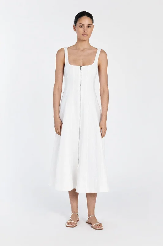 HARRIET WHITE LINEN MIDI DRESS