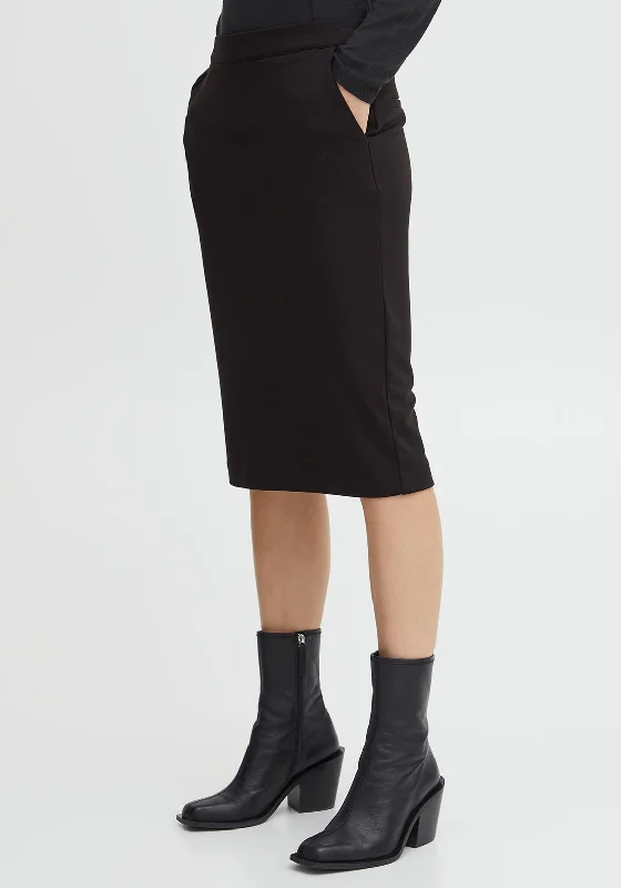 Ichi Jersey Pencil Midi Skirt, Black