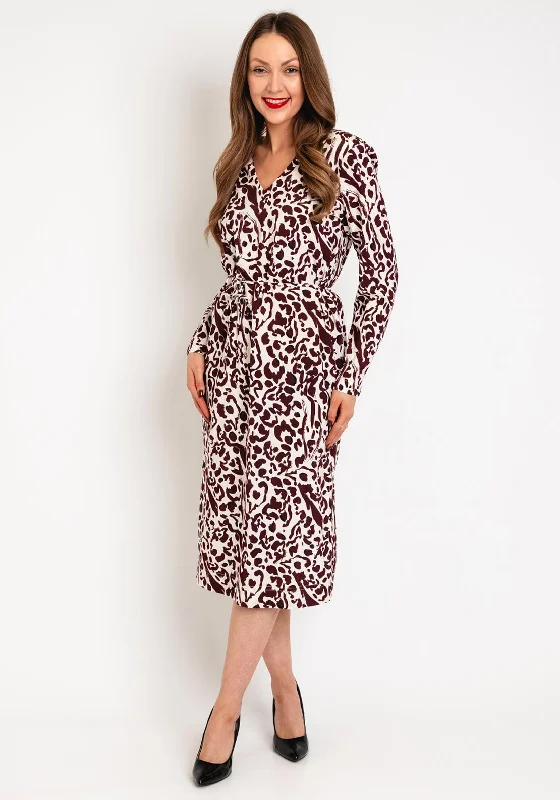 Ichi Tiffo Animal Print Midi Dress, Port Royal