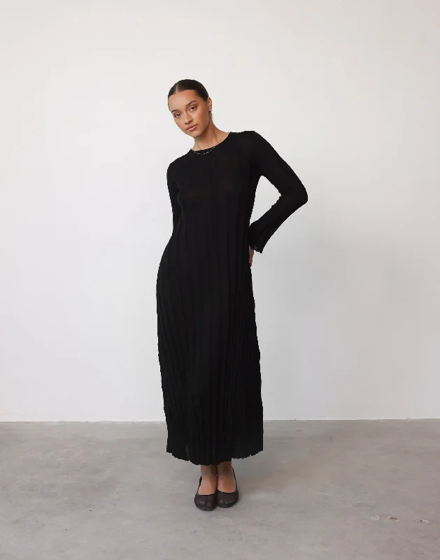 Jemima Long Sleeve Maxi Dress (Black)