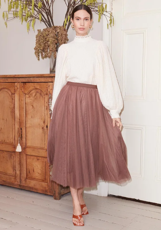 Jovonna Verdie Tulle Midi Skirt, Brown