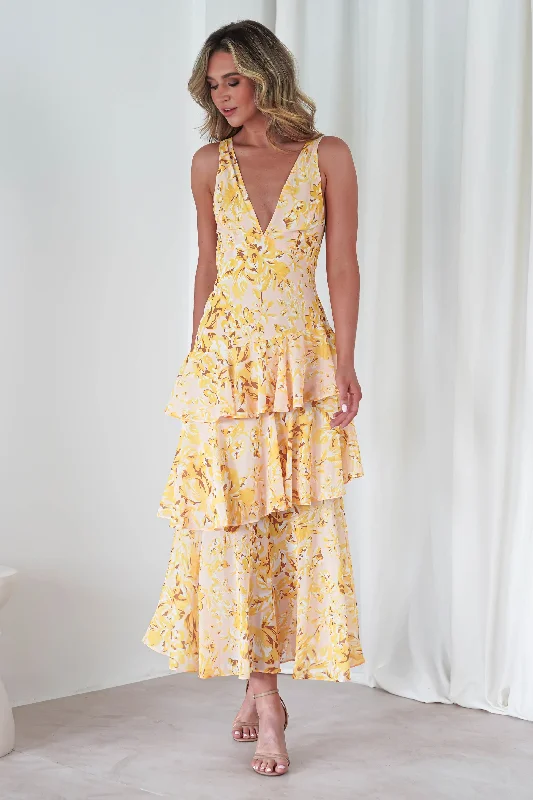 Karlie Floral Print Maxi Dress | Yellow