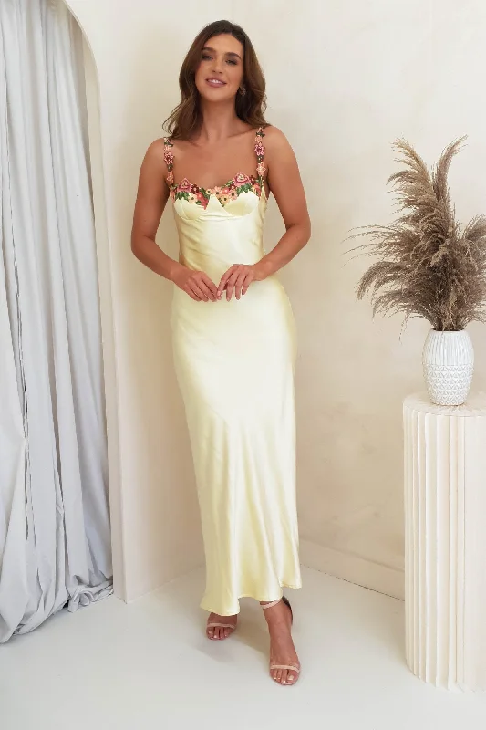 Klabelle Satin Maxi Dress | Yellow