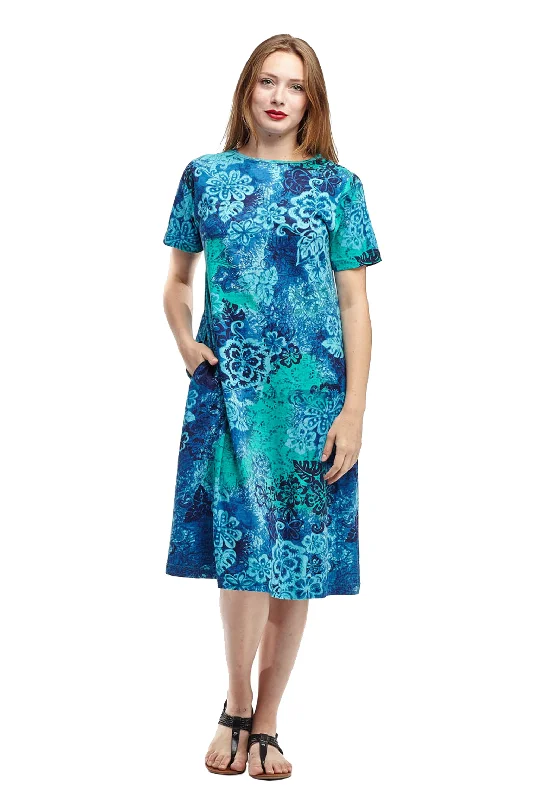 La Cera Blue Floral Print A-Line Dress