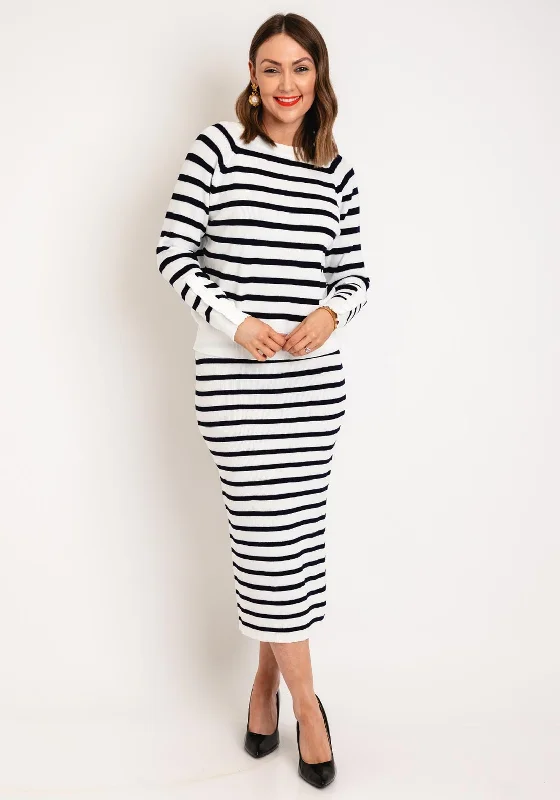 Serafina Collection One Size Striped Knitted Two Piece, White