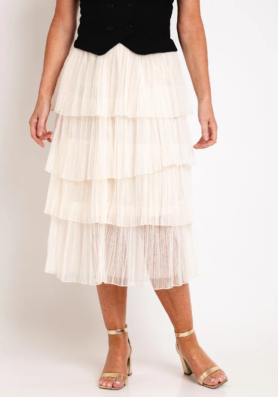 Serafina Collection One Size Tiered Tulle Midi Skirt, Cream