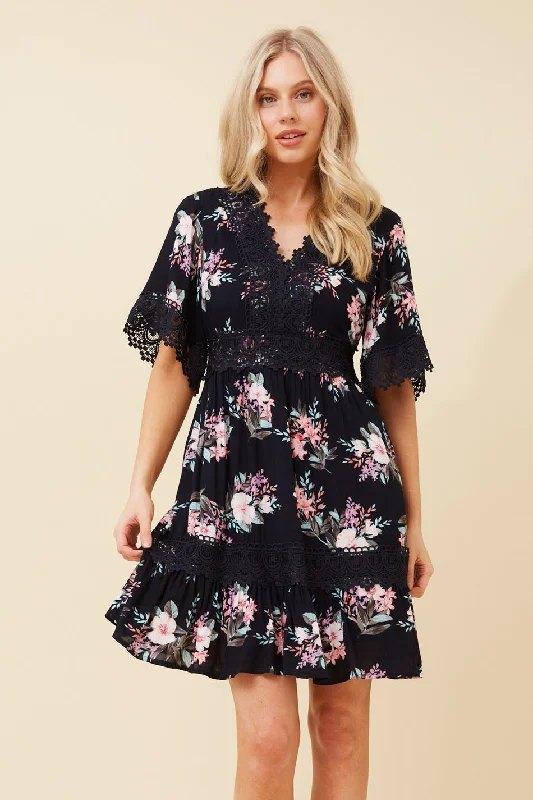 LAYLA FLORAL LACE TRIM DRESS