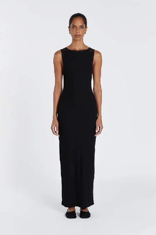 LINA BLACK BOAT NECK MIDI DRESS