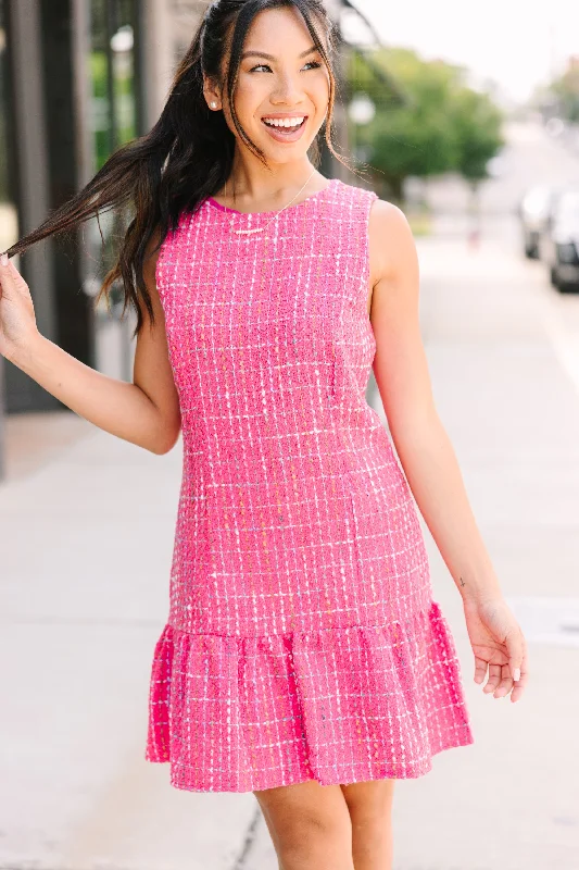 Make It Work Fuchsia Pink Tweed Dress