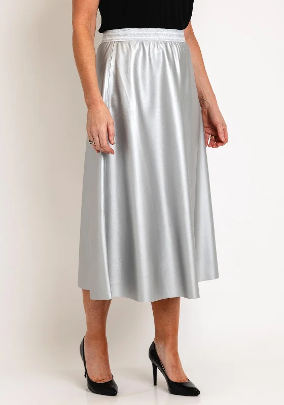 Malissa J One Size Faux Leather A-line Midi Skirt, Silver