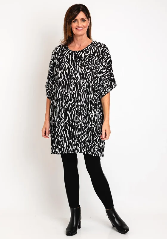 Malissa J One Size Zebra Print Long Top, Black