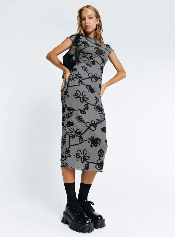 Maruza Midi Dress Grey Floral