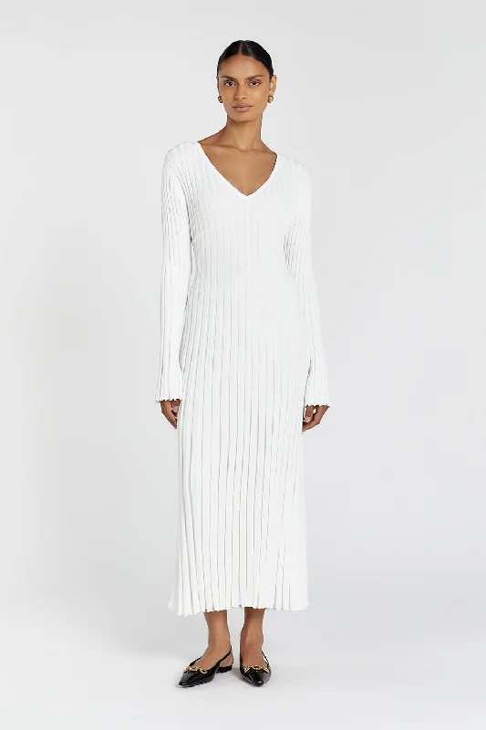 REIGN WHITE SLEEVED KNIT MIDI DRESS