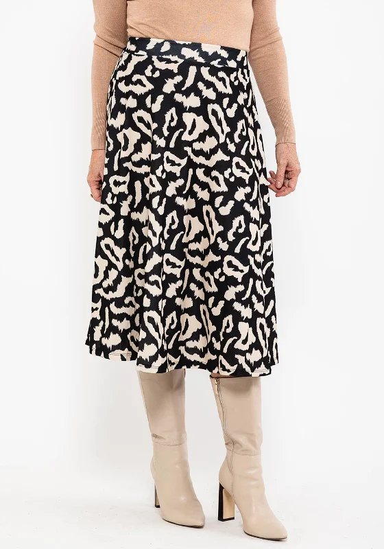 Seventy1 Animal Print Midi Skirt, Black & Beige