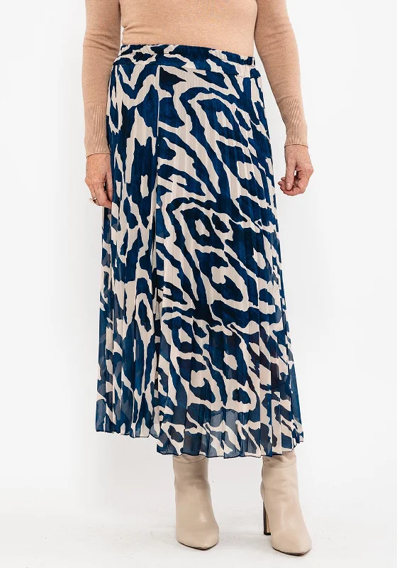 Seventy1 One Size Print Pleat Midi Skirt, Blue & Beige