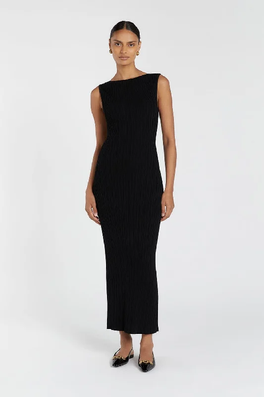 SIENNA BLACK KNIT MIDI DRESS