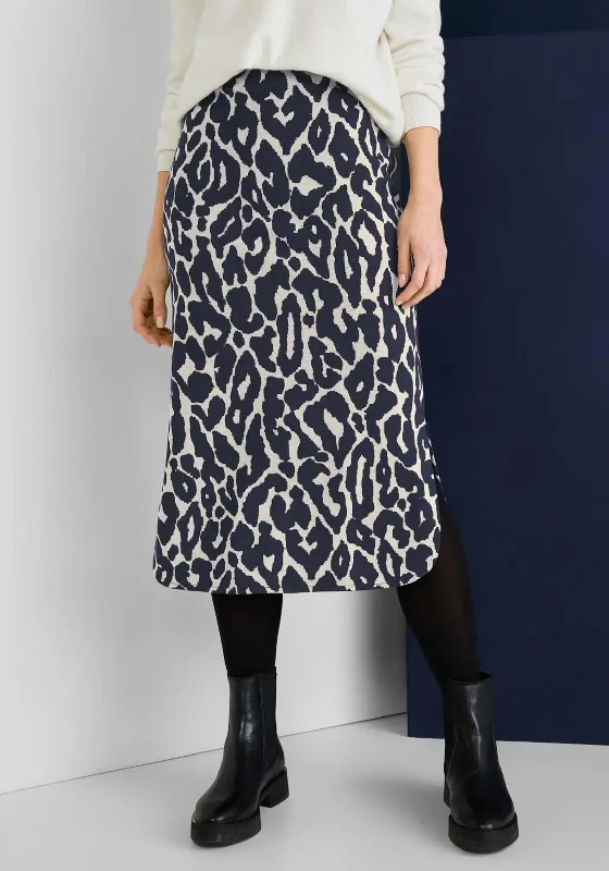 Street One Leopard Print Midi Skirt, Deep Blue