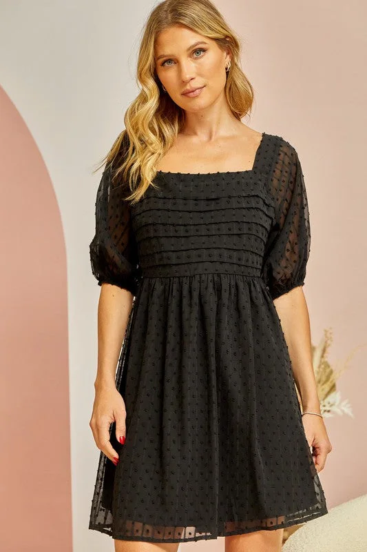 Swiss Dot, Pleated Dress - Black - EX