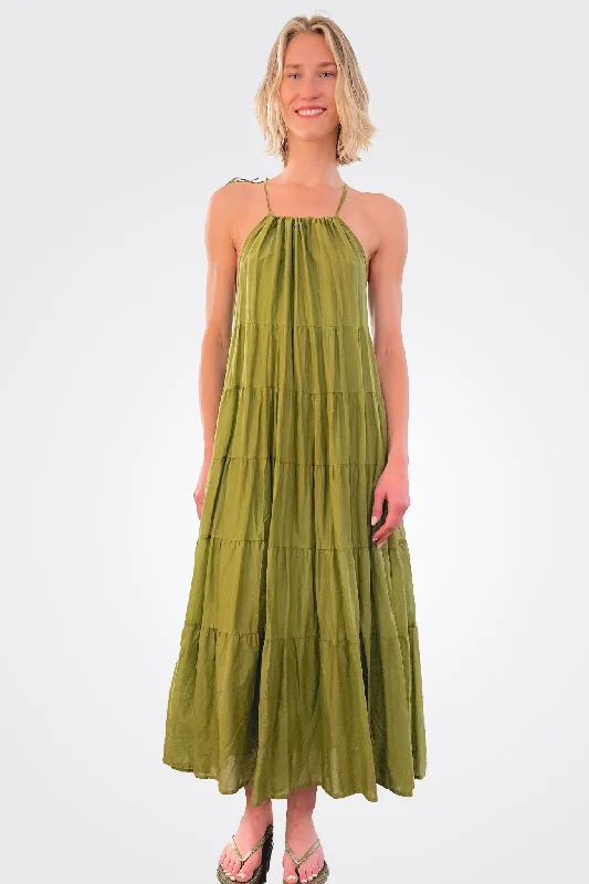 Tiered String Tank Dress - Green