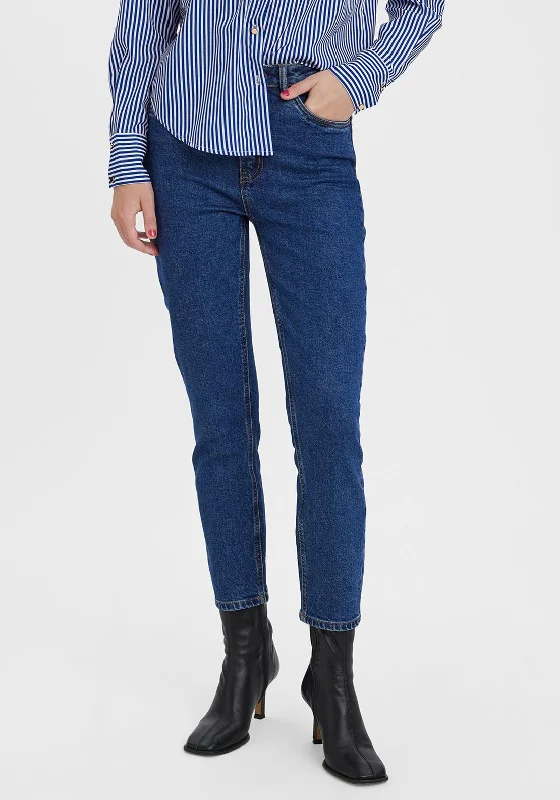 Vero Moda Brenda High Rise Straight Leg Jeans, Dark Blue Denim