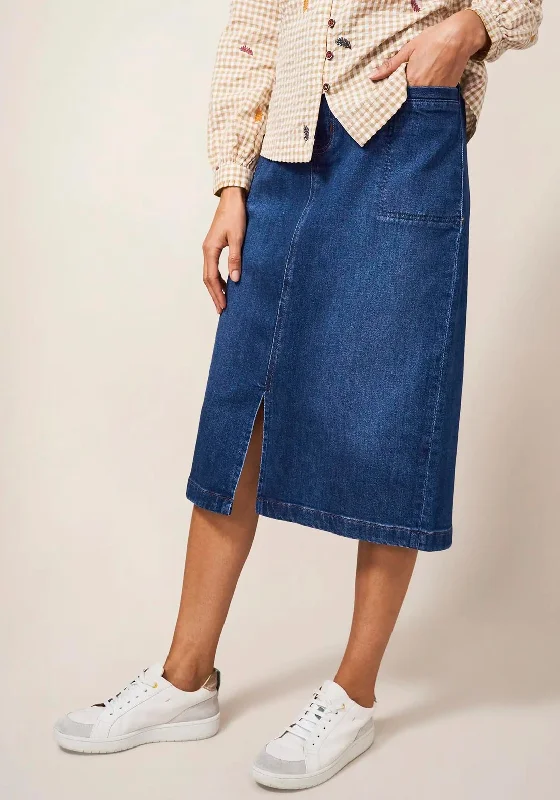 White Stuff Penny Denim Midi Skirt, Mid Blue