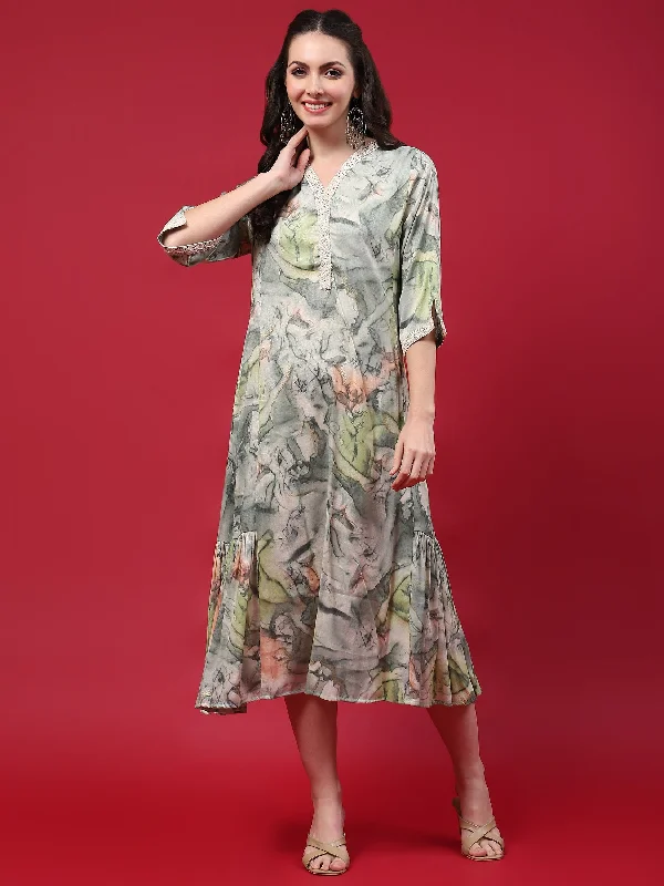 Women Green Abstract Printed Dress