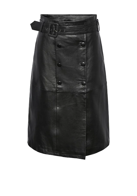 Y.A.S Flo Leather Midi Skirt, Black