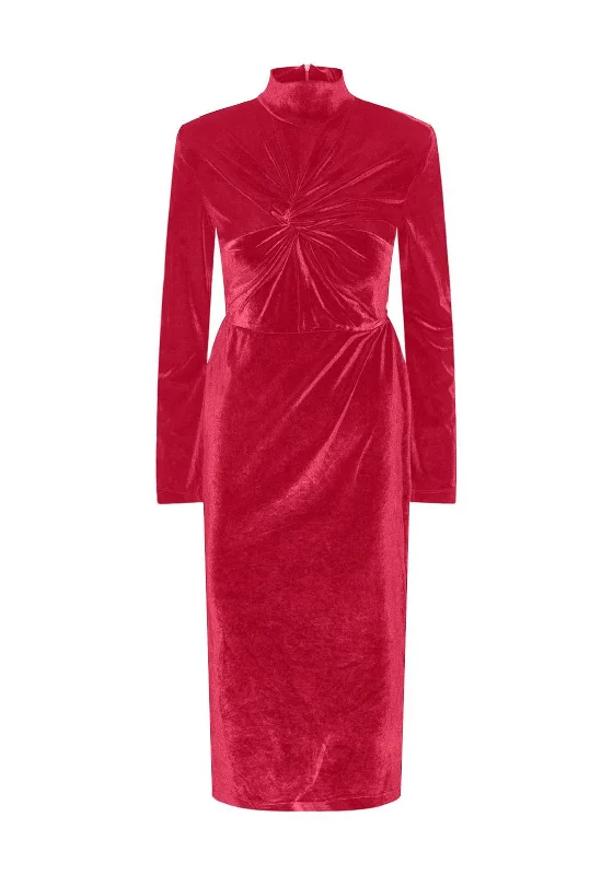 Y.A.S Novella Twisted Front Velvet Midi Dress, Tango Red