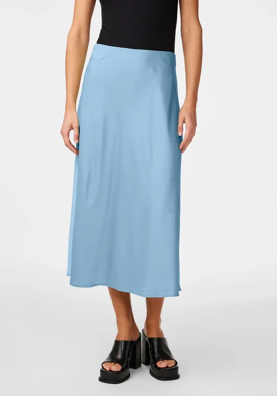 Y.A.S Pella High Waist Satin Midi Skirt, Clear Sky