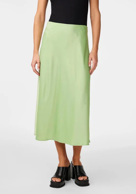 Y.A.S Pella High Waist Satin Midi Skirt, Quiet Green