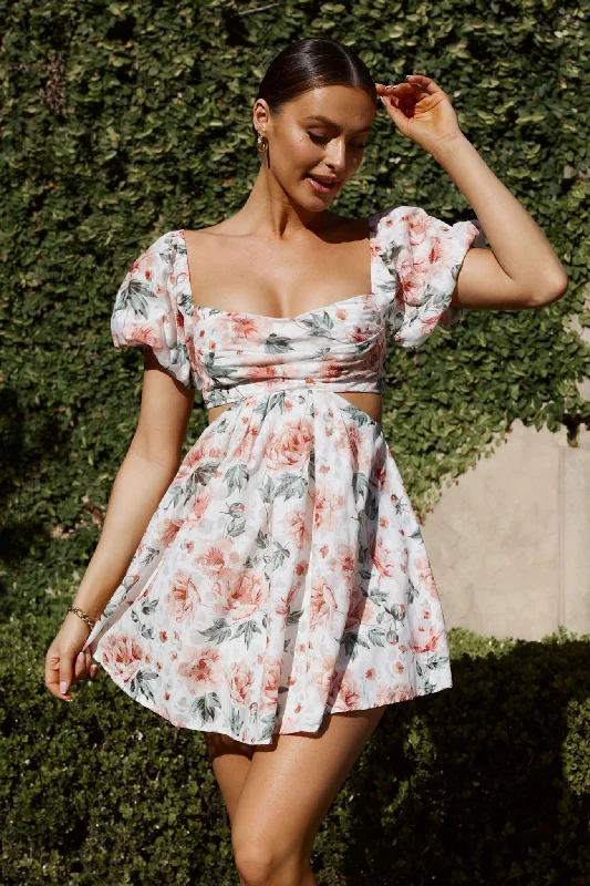 You're So Magic Cut-Out Mini Dress Floral Peach