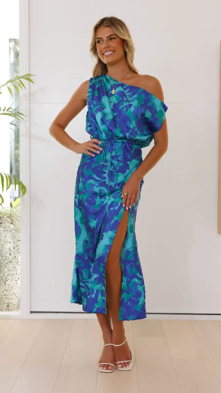 Zabby Maxi Dress - Green / Blue Print